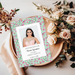 Invitation Fleur de cerise rose et menthe verte Enregistrer l