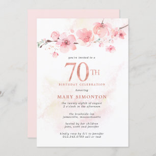 Invitation Fleur de cerise rose pâle 70e anniversaire
