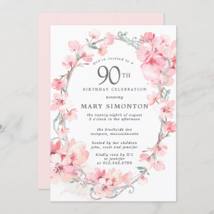 Invitation Fleur de cerise rose pâle 90e anniversaire