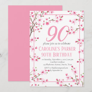Invitation Fleur de cerise rose pâle 90e anniversaire Floral
