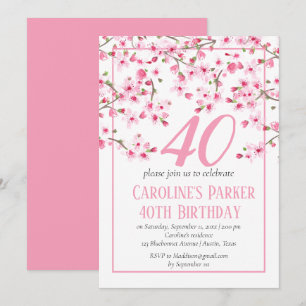 Invitation Fleur de cerise rose rousse 40e anniversaire Flora
