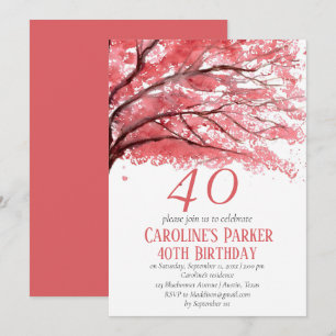 Invitation Fleur de cerise rose rousse 40e anniversaire Flora