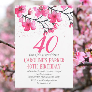 Invitation Fleur de cerise rose rousse 40e anniversaire Flora