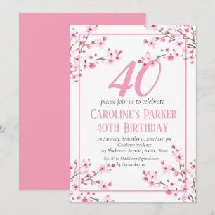 Invitation Fleur de cerise rose rousse 40e anniversaire Flora