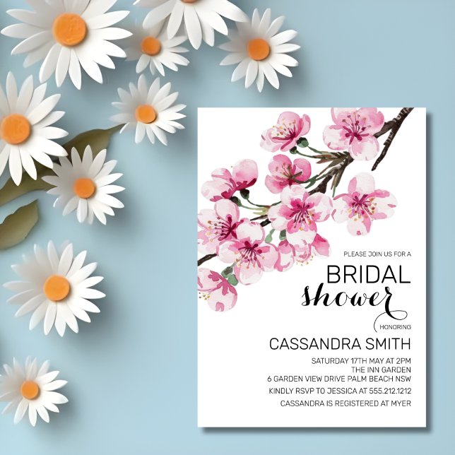 Invitation Fleur de cerise rose Sakura Fête des mariées verte (Créateur téléchargé)