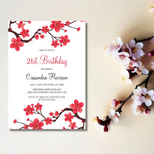 Invitation Fleur de cerise rouge florale Sakura 21e anniversa