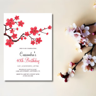 Invitation Fleur de cerise rouge Sakura Floral 40e anniversai