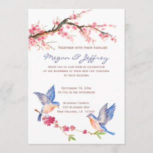 Invitation Fleur de cerisier d'aquarelle avec BlueBirds