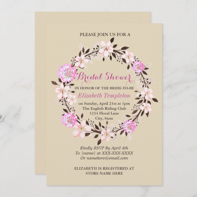 Invitation Fleur de cerisier et Fête de l'mariée de trèfle (Devant / Derrière)