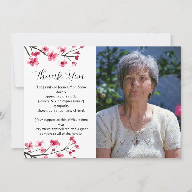 Invitation Fleur de cerisier Fleur funéraire Décès Merci  (Devant)