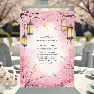 Invitation Fleur de cerisier Lanterne rose Printemps mariage