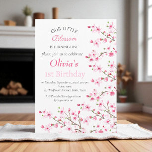 Invitation Fleur de cerisier rose 1er premier anniversaire Fl