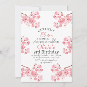 Invitation Fleur de cerisier rose 3ème troisième anniversaire