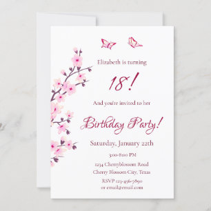 Invitation Fleur de cerisier rose Anniversaire