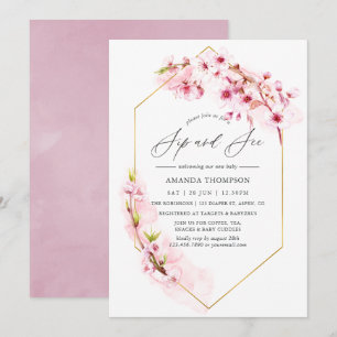 Invitation Fleur de cerisier rose géométrique Sip et voir la 
