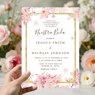 Invitation Fleur de cerisier rose Nuestra Boda Mariage espagn