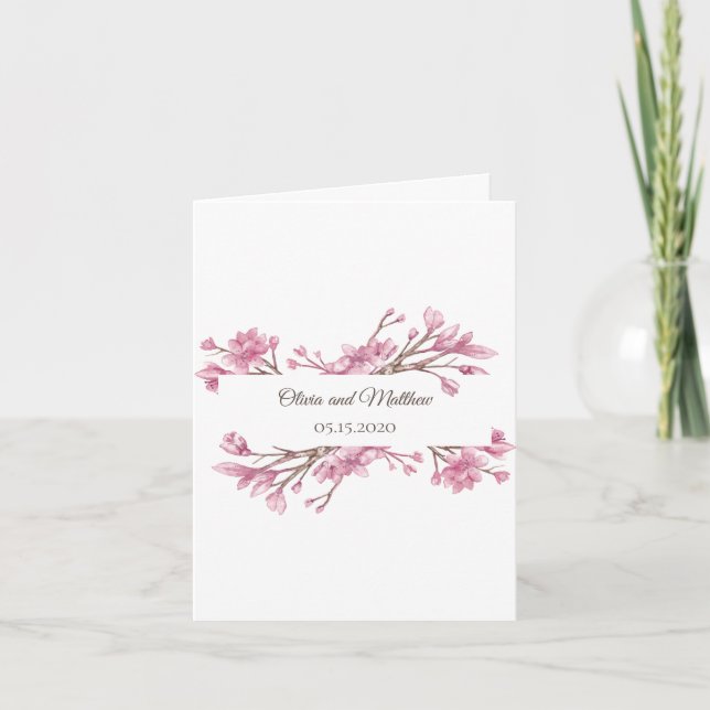Invitation Fleur de cerisier rose printemps. Mariage floral p (Devant)