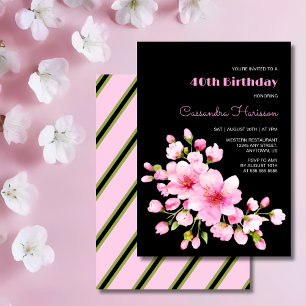 Invitation Fleur de cerisier rose rustique Sakura Black Birda