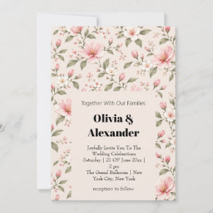 Invitation Fleur de cerisier rose tendre motif sans couture
