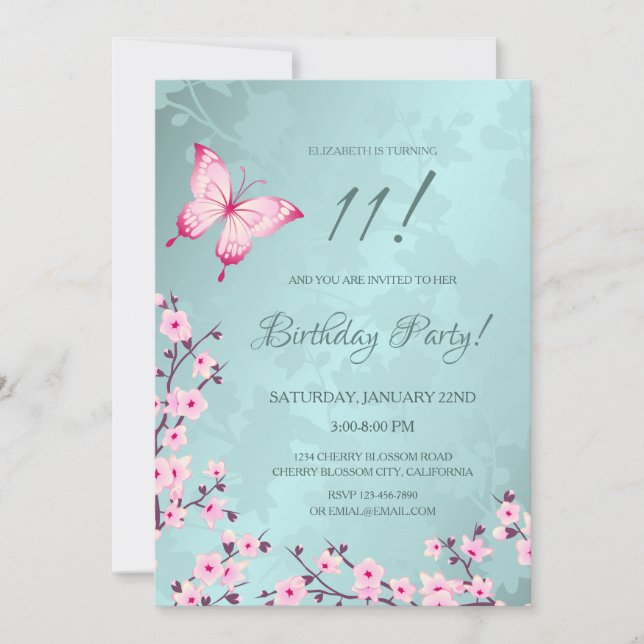 Invitation Fleur de cerisier rose Turquoise (Devant)