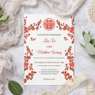 Invitation Fleur de cerisier rouge   Mariage chinois