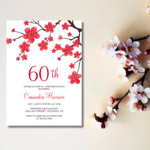 Invitation Fleur de cerisier rouge Sakura Rustique Floral Ann