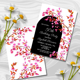 Invitation Fleur de cerisier Sakura noir blanc Anniversaire