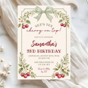 Invitation Fleur de cerisier vert sauge Anniversaire sur le d