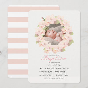 Invitation Fleur de cerisier Wreath Floral Girl Photo Baptême