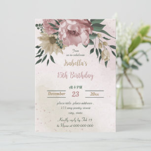 Invitation fleur de champagne rose anniversaire botanique