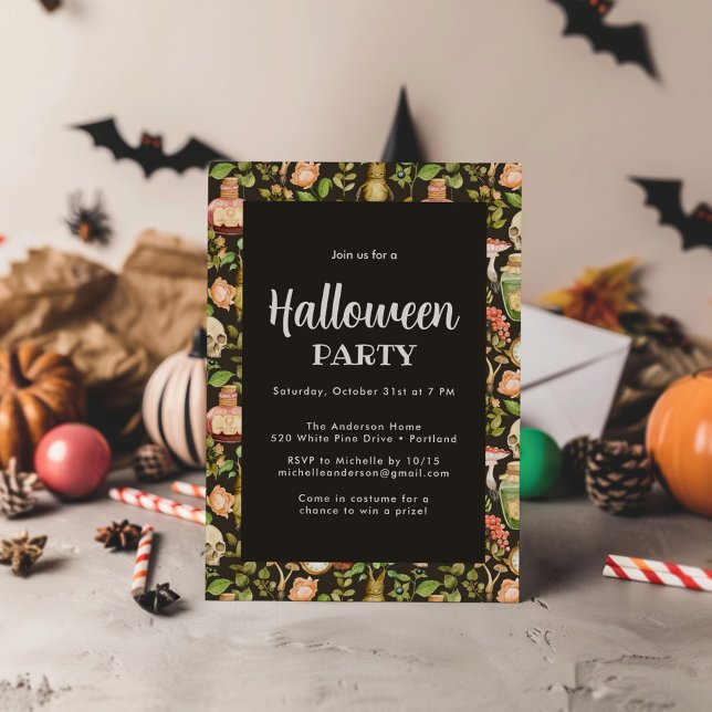 Invitation Fleur de champignon Plante de crâne Halloween Abst (Créateur téléchargé)