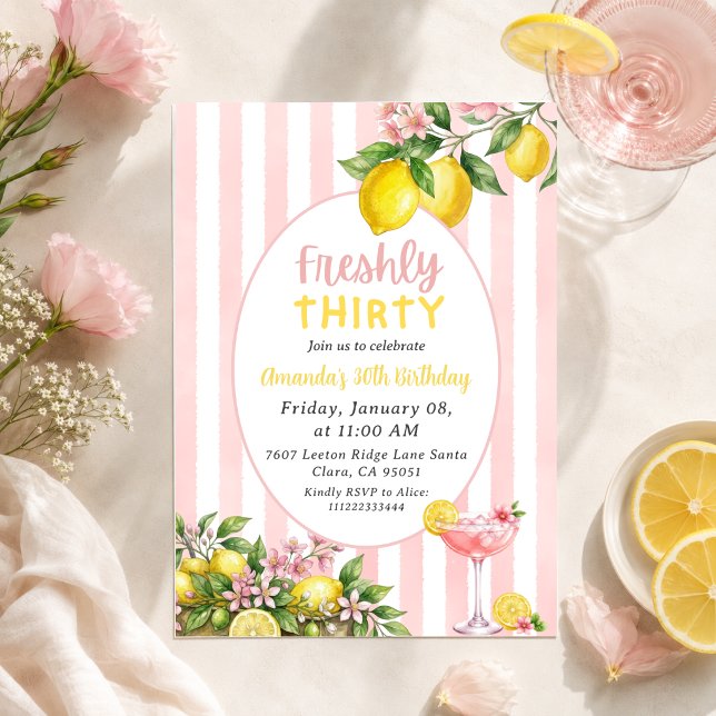 Invitation Fleur de citron fraîchement Limonade rose 30e anni (Créateur téléchargé)