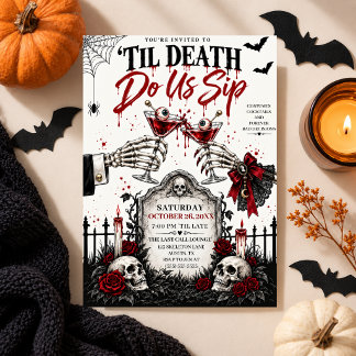 Invitation Fleur de cocktail d'Halloween RIP Tombe Party goth