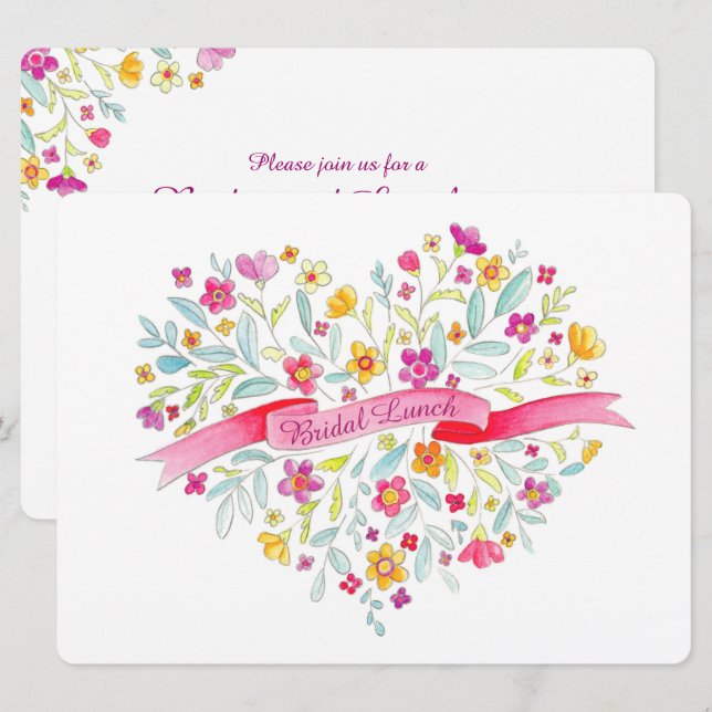 Invitation Fleur de coeur Bouquet art nuptiale déjeuner (Devant / Derrière)