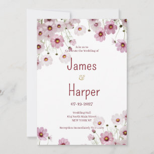 Invitation Fleur de cosmos rose burgundy Mariage