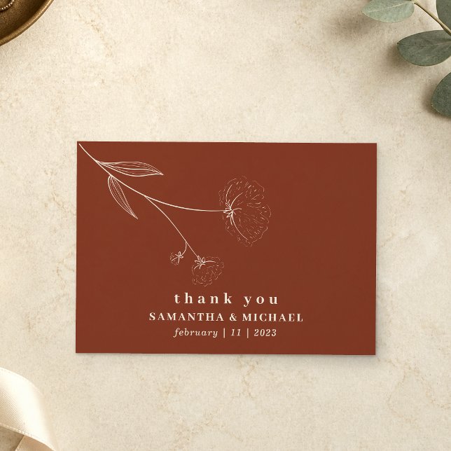 Invitation Fleur de coton Boho Terracotta brûlée merci (Créateur téléchargé)