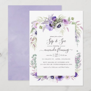 Invitation Fleur de couleur violet poussiéreux aquarelle Sip