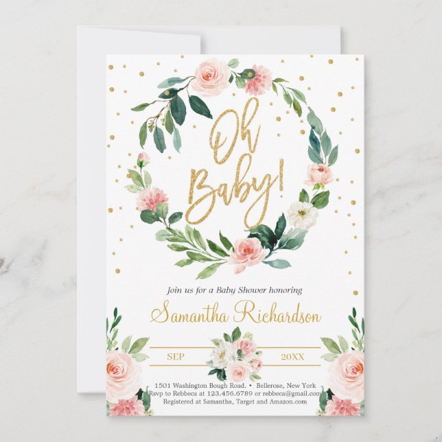 Invitation Fleur de couronne et de verdure Eucalyptus Oh Baby (Devant)