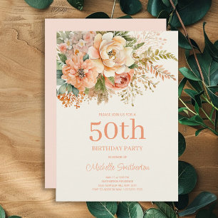 Invitation Fleur de Crème de Pêche Élégante 50e Anniversaire