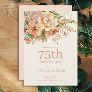 Invitation Fleur de Crème de Pêche Élégante 75e Anniversaire