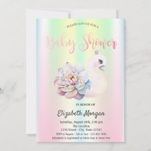 Invitation Fleur de Cygne Baby Shower Holographique Iridescen