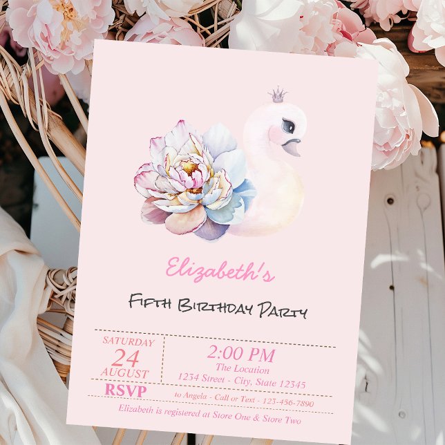 Invitation Fleur de cygne bébé rose Anniversaire (Créateur téléchargé)