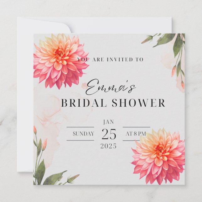 Invitation Fleur de dahlia rose shower de mariage aquarelle (Devant)