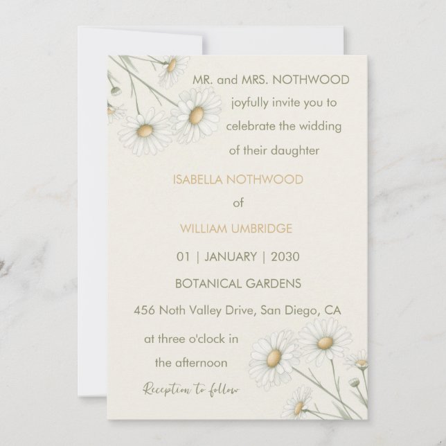 Invitation Fleur de Daisy Printemps Eté Retro Boho (Devant)