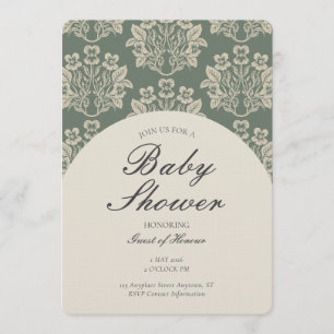 Invitation Fleur de Damas Vintage Baby Shower Vert Beige