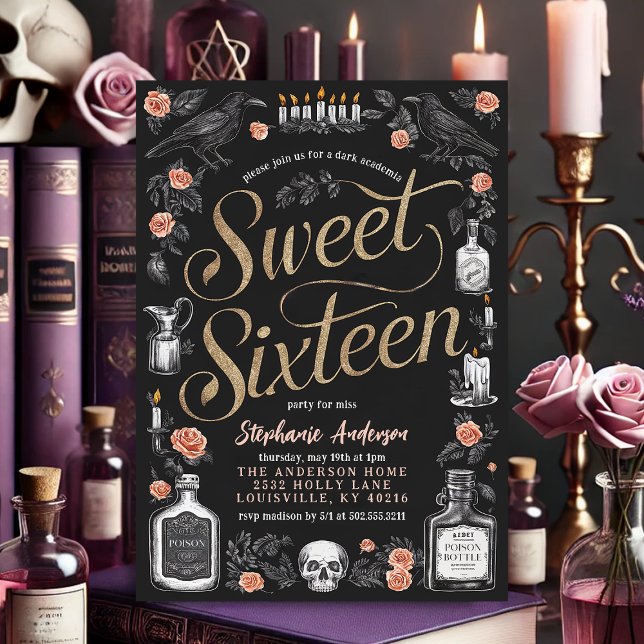 Invitation Fleur de Dark Academia pour un anniversaire Sweet  (Créateur téléchargé)