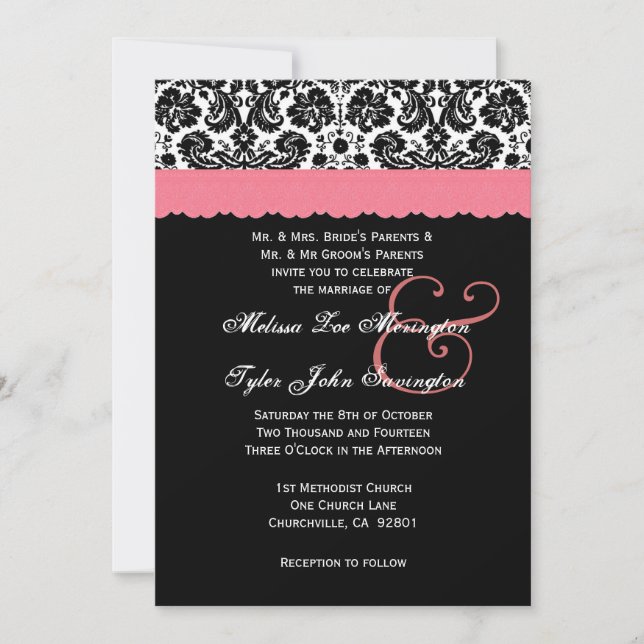 Invitation Fleur de dentelle noire blanche Mariage damassé V2 (Devant)