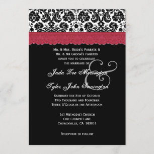 Invitation Fleur de dentelle rouge noire Mariage damassé V16