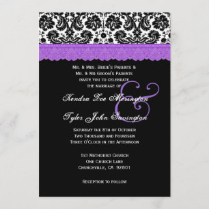 Invitation Fleur de dentelle violette blanche noire Mariage d