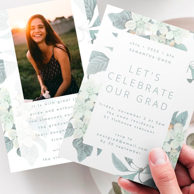 Invitation Fleur de fleurs blanches Photo Université Grad (Créateur téléchargé)